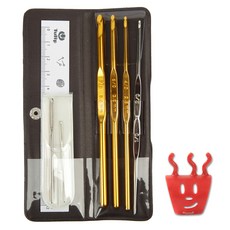 Tulip 編織鉤針組 TCK001+編織指環, 1套, 黑色（鉤針套），紅池（針織圈）