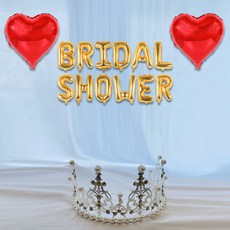 브라이덜샤워 이니셜 풍선 + 티아라 + 하트 풍선 2p 세트, 골드(이니셜 풍선), 실버(티아라), 레드(하트풍선), 1세트
