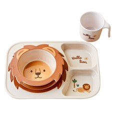 Modern House ON 動物朋友 獅子兒童三聚氰胺餐具3件組, 1組, 混色, 盤子+馬克杯+獅子碗