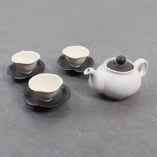 Dalsogum 陶瓷茶壺茶杯 傳統茶道 阿拉丁茶具 3人套組, 1套, 白色 + 棕色(烤栗子套組), 茶壺 + 茶杯 3p + 茶杯托 3p