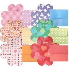 2Youngdesign 愛心幸運草折疊信紙 6款 x 4p + 信封 12p 套組, 1套, 隨機出貨(信封)