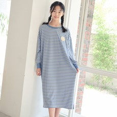 CocoDream 青少年學生條紋寬鬆長版連身裙睡衣