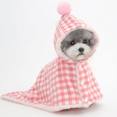 PASTEL PET 格紋寵物鈴鐺斗篷, 粉紅色, 1個