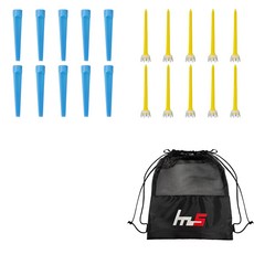 NAYASTYLE 塑膠高爾夫長球釘 10p + pE 高爾夫長球釘 10p + 收納袋組合 GFYp-185-2 + 173-5PU, 混合顏色