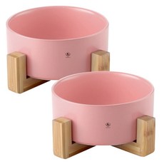 딩동펫 반려동물 모던 세라믹 식기, 핑크, 2개