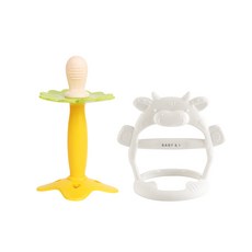 BABY&I 造型固齒器+手腕穿握型固齒器 附收納盒 3個月以上, Soother Yellow(水果固齒器)+Snow White(手環固齒器), 1組