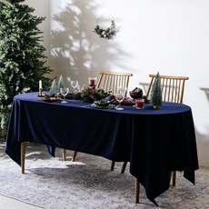 小屋緞面絲絨布桌巾, 2人座(90 x 150 cm), 緞面絲絨 海軍藍