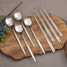 Willive 韓國製造 316L 醫療級不鏽鋼高級湯筷組, 湯匙4入+筷子4入, 4組, 銀色