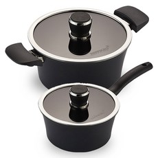 HAPPYCALL MONO電磁爐適用陶瓷不沾鍋具組 2件組, 單柄鍋 18cm+雙耳鍋 20cm, 烏木黑