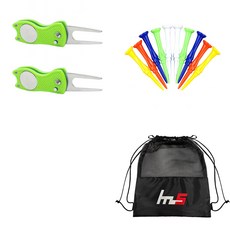 NAYASTYLE 高爾夫果嶺球叉修補器 2入 + 塑膠高爾夫長球梯 10入 + 收納袋套組 GFYP-39-2+181PU, 隨機出貨(高爾夫球梯)