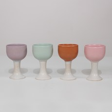 月鹽瓷粉彩手柄酒杯套組, 1套, 4種清酒杯