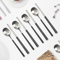 RAONNURI Reve 彩色湯匙筷子組, 湯匙 4p + 筷子 4p, 黑色, 1套