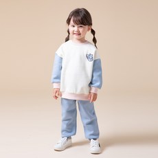 KIDSCOMO 童款刺繡圖案撞色長袖套裝