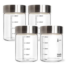 Hello Kitchen 耐熱玻璃刻度瓶, 200ml, 4個
