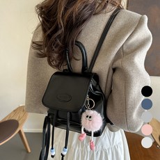 Elsso 女款娃娃吊飾小後背包, 黑色