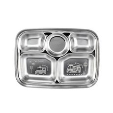 KitchenU 汽車圖案雷射5格不鏽鋼餐盤, 單色, 單品