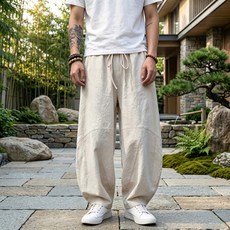 Dotif 男士寬鬆亞麻長褲 D263-0600