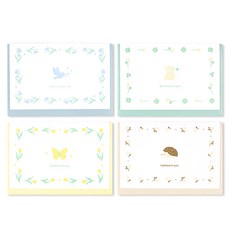 DASH&DOT Little Buddy 凸版印刷迷你卡片4件組, 1套, 01 Happy day, 02 Good luck to you, 03 Grateful, 04 Believe you