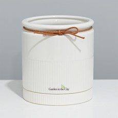 도시정원 모던 파스텔UN 스트라이프 화분 + 받침 세트, 화이트, 1세트