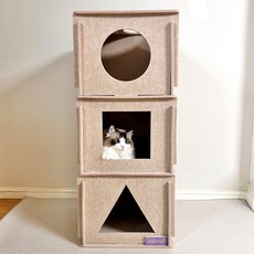 Petca 貓咪Maa毛氈3層公寓躲貓貓屋, 1個, 米色