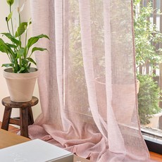 BAZAAR 藍莓蕾絲長窗型穿環窗簾, 袖子粉色