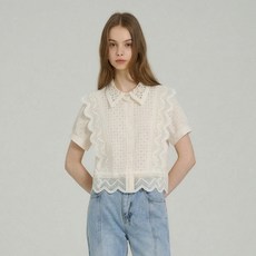 ab.plus 女款鏤空蕾絲短袖襯衫 LSA2MB36