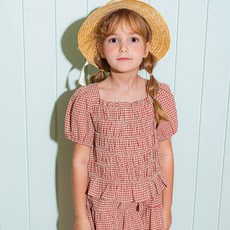 Lalaamang 女童舒適格紋縮褶罩衫