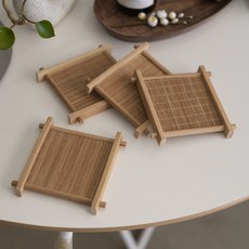 대나무 정사각 코스터, 베이지브라운, 4개