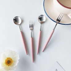 Bogen Eiffel 餐具組 銀色 淺粉色, 茶匙 2入 + 茶叉 2入, 1套