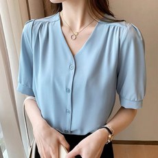 몬드스팟 여성용 브이넥 심플 반팔 블라우스 MO105