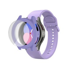 루아러블 갤럭시워치 액정보호 강화유리 필름 풀커버 케이스 + 실리콘 스트랩 세트, 라이트퍼플, 1개