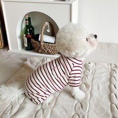 bydamsoomi Toto狗狗條紋連身衣, 紅色