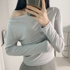 라미르 여성용 부드러운 긴팔 오프숄더 어깨 트임 티셔츠