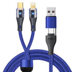 YORI CAR 優里 透明二拖二充電線, 1個, 藍色, 120cm