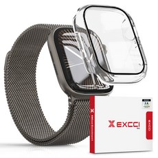 EXCCI 9H全覆蓋鋼化玻璃一體式硬殼智慧手錶保護殼, 1套, 透明