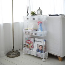 EZLIVING 窄版三層移動式層架, 1個, 象牙白