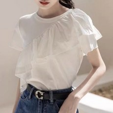 I'M MONG 女款Kiela斜邊荷葉邊短袖T恤