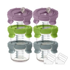 BeBeLock 蒸氣孔副食品玻璃密封罐 120ml 3款 2入+標籤貼 48入, 藍灰色+豆沙色+橄欖綠, 1組