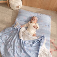 vivienda 嬰幼兒用莫代爾涼感雙面午睡被墊 + 超細纖維毯子 一體式套組, 蝴蝶結糖果粉