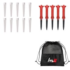 NAYASTYLE 塑膠高爾夫長球梯 白色 10入 + ABS 高爾夫長球梯 紅色 5入 + 收納袋組合 GFYP-185-1 164-1PU, 混合色