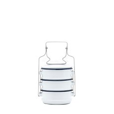 琺瑯3層便當盒 小號, 白色, 1個