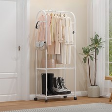 移動式衣帽鞋收納2層衣架, 白色
