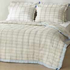 FRESH FIND 格紋亞麻薄被, 藍色