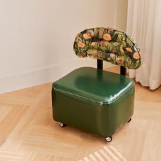 순잠 빈티지풍 등받이형 로우체어 만능 바퀴 스툴, 그린, 1개