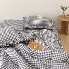 CHOUETTROOM Sunday格紋荷葉邊超細纖維絎縫薄被, 炭灰色