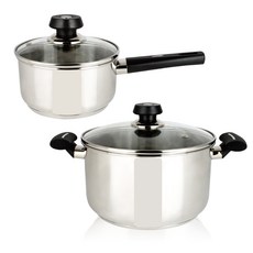 Livingglory 電磁爐現代三層底鍋具2件組, 不鏽鋼, 單柄鍋 16cm + 雙耳鍋 20cm