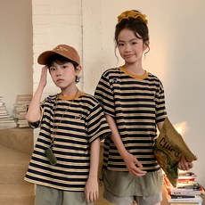 Family C 芥末黃條紋家庭短袖T恤