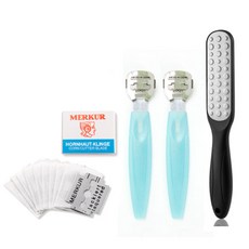 플로리빙 굳은살제거 컬러풀 면도기 블루 2p + 면도날 10p + 발 각질 제거기 세트, 1세트