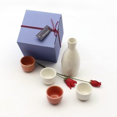 月鹽 國產精美珊瑚陶瓷清酒壺禮盒組, 1套, 清酒壺 + 酒杯 4入
