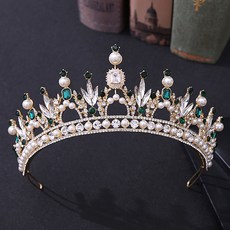 LUNA GLAM 自助婚禮 多彩巴洛克鋯石皇冠 H1301, 金色綠色(WDG305), 1個